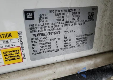 2015 Buick Enclave из США, поврежденный, VIN 5GAKVBKD0FJ182096